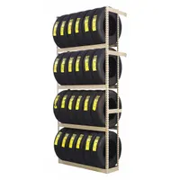 Powder-coated single-sided boltless tire rack with rivet-connect assembly. Holds 32 tires across 4 shelves. Suitable for organized tire storage in automotive service centers, warehouses, and dealerships