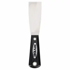 Corrosion-resistant spreading tool with a stainless steel blade and nylon handle. Full tang construction provides durability. Suitable for applying and smoothing putty, filler, or adhesive on building materials in construction and maintenance tasks.