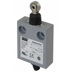 This top-mount roller-plunger limit switch detects the presence or position of moving machinery parts. It includes a 9.8 ft cable with 4 wires, 18 AWG, SJT rating. Commonly used in industrial automation, conveyor systems, and packaging equipment for end-of-travel or position sensing.