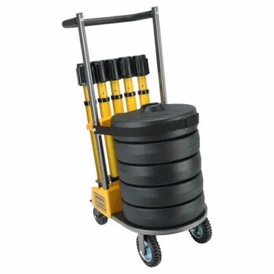 BANNER STAKES Belt Barrier System: 42 in Post Ht, 15 ft Belt Lg, Yellow, 2 No. of Posts - Mobile Retractable Belt Barrier Systems