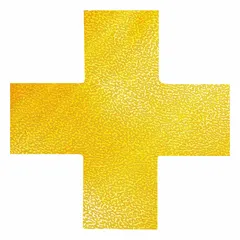 Solid yellow cross-shaped floor marking tape with no legend, measuring 5 29/32 inches by 5 29/32 inches per piece. Backed with PVC-P material and acrylic glue adhesive. Supplied in a 10-pack. Used to mark hazard zones, equipment locations, or pedestrian pathways in industrial facilities, warehouses, and workshops.