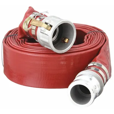 OEM Water Discharge Hose: 3 in Hose Inside Dia., 25 ft Hose Lg, 125 psi, Red - PVC Water Discharge Hose Assemblies with Synthetic Fabric Reinforcement