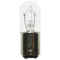 Double-contact bayonet (BA15d) incandescent lamp with T6 tubular bulb shape. Operates at 12V AC and produces white light. Suitable for indicator lighting, panel illumination, and general signaling in control cabinets and equipment