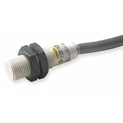 Shielded inductive proximity sensor with a cylindrical housing and non-terminated cable. Features normally open (NO) output and 3-wire DC operation at 10-30V. Suitable for non-contact detection of metallic objects in industrial automation tasks such as position sensing, part detection, and machine control.