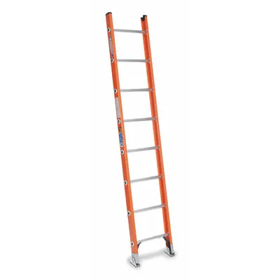 WERNER Straight Ladder: 8 ft Ladder Size, Fiberglass, 300 lb Load Capacity, 20 lb Wt - Non-Conductive Fiberglass Straight Ladders