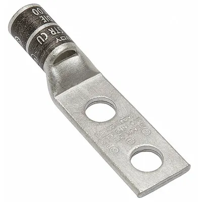 BURNDY Compression Lug: For 2/0 AWG, Stranded Wire, 3/8 in Stud Size, Std - Two-Hole Compression Lugs