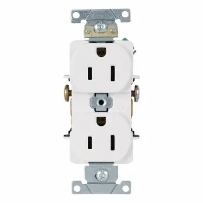 LEVITON Duplex Receptacle/Outlet, 15 Amp: Duplex, 5-15, White, 125V AC, 15 A - General Purpose Receptacles
