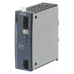 Single-phase DIN Rail mount DC power supply with metal housing. Accepts 120 to 230 V AC input and delivers a rated output power of 144 W with a continuous output current of 12 A. Used to provide regulated DC power for industrial control panels, automation equipment, and machinery.