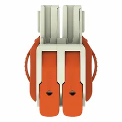 2-port modular lever wire connector for solid wires from 18 AWG to 4 AWG. Rated 66 A at 600 V. Used in control panels, junction boxes, and power distribution for tool-free termination.