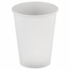 White paper hot cup with 12 oz capacity, unwrapped and patternless. Suitable for serving hot beverages in break rooms, cafeterias, and offices. Pack of 1000.