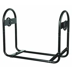 This steel carriage and roll-about stand is finished in black with a powder-coated surface. It measures 31 1/2 inches in length and 11 inches in width, and includes mounting hardware. Used in industrial settings to support and position heavy equipment such as fans during maintenance or assembly, its tilt function and mobility aid in safe handling of loads.