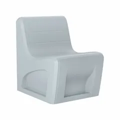 Freestanding armless lounge chair with a gray polyethylene seat. Meets UL 94 HB flammability and ISO 22196 antibacterial standards. Suitable for break rooms, waiting areas, and controlled environments requiring hygiene and chemical resistance.