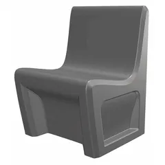 This armless chair from the Endurance series features a gray polyethylene seat and a floor-mount design. It is suitable for commercial or industrial settings where easy cleaning and antimicrobial properties are required, complying with ISO 22196 and UL 94 HB standards.