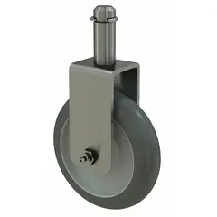 This replacement caster is designed for shelf and utility carts, providing a 250 lb load capacity. It features an unfinished silver/gray finish and measures 5 inches in height, 1 1/2 inches in width, and 5 inches in depth. Suitable for industrial, commercial, and healthcare environments where carts require mobility and load support.