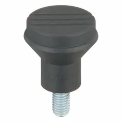 Pull knob with threaded stud for manual adjustment, clamping, or positioning on machinery and industrial equipment. Features a 33 mm diameter plastic body with steel M8 thread and 15 mm thread length. Suitable for frequent hand operation in assembly, jigs, and fixtures.