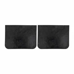 Black rubber mud flaps for rear wheel position on heavy-duty trucks. Each pair measures 18 inches in height, 24 inches in width, and 1/4 inch in thickness. Designed to reduce spray and debris from rear wheels, protecting other vehicles and equipment on the road.