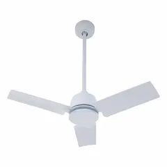 Industrial ceiling fan with 36 in blade diameter, delivering 3137 cfm airflow. Operates on 120V AC single-phase power at 0.28 A. Features six speeds and a white finish. No light kit included.