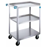 This open stainless steel utility cart from LAKESIDE features three shelves and a 300 lb maximum load capacity. It is equipped with four swivel casters for maneuverability and has an overall height of 32 1/8 inches. The cart is suitable for general material transport in industrial settings such as moving parts, tools, or supplies
