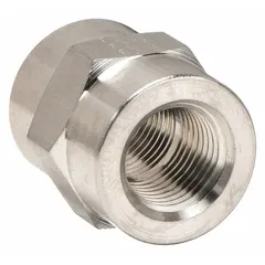 316 stainless steel straight connector for extreme-pressure instrumentation systems. Joins two 1/8 in pipes in hydraulic, pneumatic, or process lines. Rated for maximum operating pressure of 6400 psi. Overall length 3/4 in.