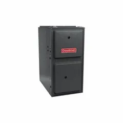 This GOODMAN upflow gas furnace delivers 60,000 BtuH heating capacity input with 96% AFUE efficiency and 1,200 cfm air flow. It is California Low NOx compliant and measures 34-1/2 in x 14 in x 29 in. Suitable for whole-house residential heating in upflow configurations.