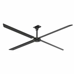 Industrial HVLS ceiling fan from the XP Series with a 14 ft blade diameter, delivering high-volume air movement for large spaces. Operates on 120V AC, single-phase power, drawing 8.3 A, with variable speed control. No light kit included. Suitable for warehouses, manufacturing plants, and distribution centers.