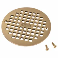 OATEY Grate: Round, 5 1/4 in Overall Dia, 1/4 in Overall Ht, Brass, Brass, Brass, Screw-In (MPN 80020)