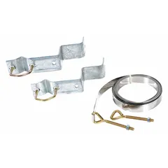 This standard-duty strap mount is designed for attaching antennas or satellite dishes to square or rectangular chimneys. It accommodates pipe outer diameters from 1.25" to 1.66" O.D., providing a secure mounting point for outdoor signal equipment.