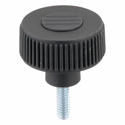 KIPP Hand Knob: Knurled, Plastic w/ Steel Thread, 1/4"-20 Thread, 20 mm Thread Lg - Knurled Knobs with Threaded Stud
