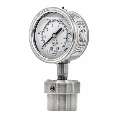 PIC GAUGES Pressure Gauge with Diaphragm Seal: 0 psi to 100 psi, 301L/0JJJ, 2 1/2 in Dial - Dial Pressure Gauges with 316 SS Female-Threaded Mini-Seal
