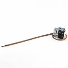 This indoor thermostat is designed for use in HVAC systems to regulate temperature in conditioned spaces. It functions by signaling the heating or cooling equipment to cycle on or off based on the set temperature. Suitable for replacement in residential and commercial HVACR applications.