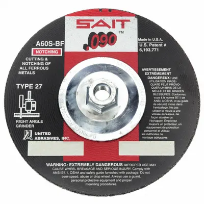 UNITED ABRASIVES-SAIT Depressed Center Cut-Off Wheel: Type 27, 6" x 0.09" x 5/8"-11, Aluminum Oxide - General Purpose Cut-Off Wheels for Carbon & Stainless Steel