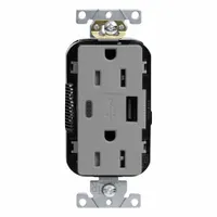 USB Receptacle: Duplex, 5-15R, Gray, 125V AC, 15 A (MPN M56AC-GY)