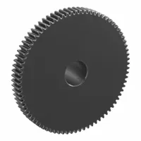 Metric spur gear with standard hub, module 0.5, 80 teeth, 8 mm bore diameter, made from S45C carbon steel with black oxide finish. Precision class JIS N8 (JIS B1702-1:1998). Hub with set screws, plain bore, gear shape S1T. Used in light-duty power transmission and positioning applications such as automated machinery and conveyor systems