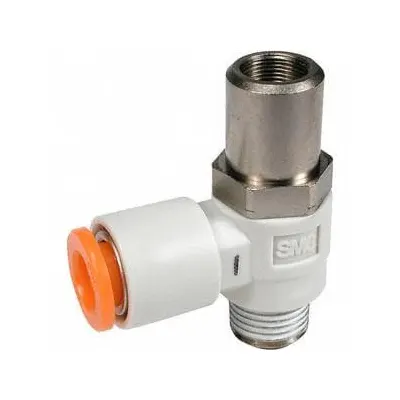 SMC Flow Control Valve: Elbow Fitting, Screwdriver Slot, 1/4 in/1/8 in Valve Body Size - Elbow-Style Speed Control Valves