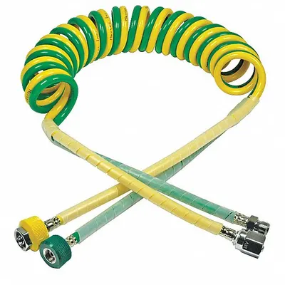 MAXTEC Dual Coil Hose: Air/Oxygen, Dual Coil, Coiled, Green/Yellow - Air-Oxygen Dual-Coil Hoses