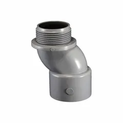 PVC offset threaded conduit adapter with 2 in trade size and 2 in female threads. Used to connect and offset conduit runs in electrical raceway systems, providing a threaded female connection for secure installation.