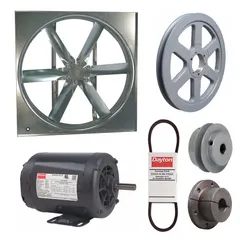 This unassembled belt-drive panel supply fan features a 48-inch blade and delivers 17,349 cfm at 230/460V AC. The motor is open dripproof, suitable for indoor ventilation and air movement in industrial and commercial spaces such as factories and warehouses.
