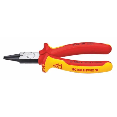 KNIPEX Needle Nose Plier: 1 3/16 in Max Jaw Opening, 6 1/4 in Overall Lg, 2 in Jaw Lg - Round-Nose Pliers