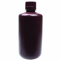 HDPE Narrow Mouth Round Lab Bottle, 32 fl oz (1 L), Amber, 38-415 mm Screw Closure, Unlined