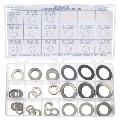 PRECISION BRAND Arbor Shim Assortment,150 pcs,Steel: Inch, Arbor Shim, Steel, Ungraded - Standard Arbor Shim Assortments