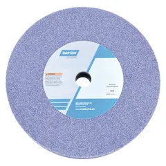 Type 1 straight grinding wheel, 14" diameter, 2" thickness, 5" arbor hole. Specification 32A46-KVBE with K hardness. For moderate-to-heavy grinding of tool steels, used in deburring, shaping, and surface preparation.