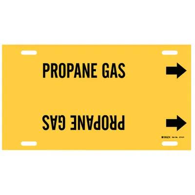 BRADY Pipe Marker: Propane Gas, Yellow, Black, Fits 6 to 7 7/8 in Pipe O.D., 1 Pipe Markers - Propane Gas Strap-On Pipe Markers