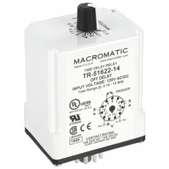 Socket-mounted time delay relay with 11 pins/terminals. Rated 120V AC/DC and 10 A. Used in industrial control panels for sequencing or delaying electrical operations in automation, HVAC, and process control systems.