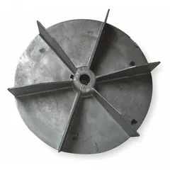 Replacement radial blade blower wheel with a 10 5/8 in diameter and 5/8 in bore. Constructed of aluminum with one inlet and supports both clockwise and counterclockwise rotation. Includes set screws for installation. Suitable for use in HVAC and industrial air-moving systems as a replacement component.