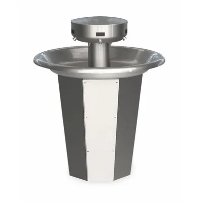 BRADLEY Wash Fountain: Silver, Stainless Steel, Circular, 36 in Overall Wd - Sensor-Operated Wash Fountains