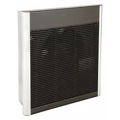 Large recessed electric wall heater for primary or supplemental heating in commercial and industrial spaces. Single-phase unit with selectable 2000W or 4000W output at 240/277V AC. Non-programmable, bronze grille, rough-in dimensions 18-1/4 x 14-1/4 x 3-7/8 inches.