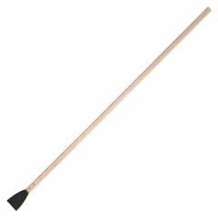 Floor scraper with a stiff, straight carbon steel blade and a hardwood handle. Suitable for removing old flooring, adhesive, paint, and other buildup from wood surfaces in construction, renovation, and maintenance tasks.