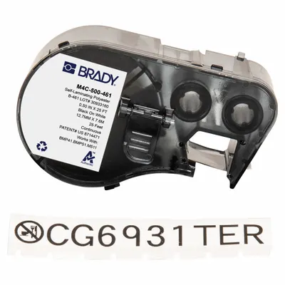BRADY Combined Label and Ribbon Cartridge: 1/2 in, 25 ft, Cryogenic Autoclavable Polyester - Brady Thermal Transfer Continuous Label Roll Cartridges