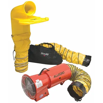 ALLEGRO Confined Space Fan Kit: 12 V DC, 8 in Duct Dia, 1/4 hp Horsepower, Orange - Axial Blower & Ducting Combination Units
