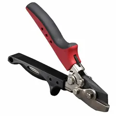 This hand notcher cuts V-shaped notches in sheet metal, featuring a plastic body, spring-assist handle, and metal cutting head. It provides a 1-inch notch depth and is commonly used in HVAC ductwork, metal roofing, and light fabrication for on-site installation and maintenance.